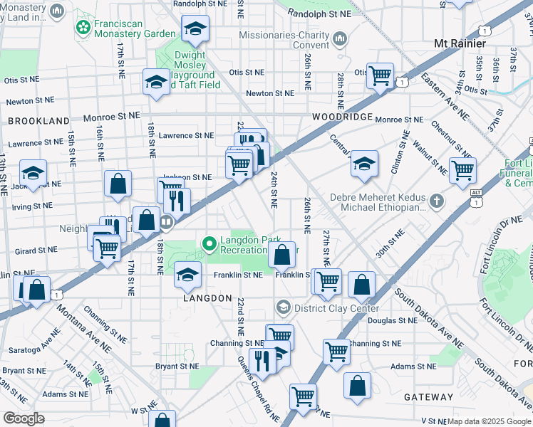 map of restaurants, bars, coffee shops, grocery stores, and more near 3024 Thayer Street Northeast in Washington