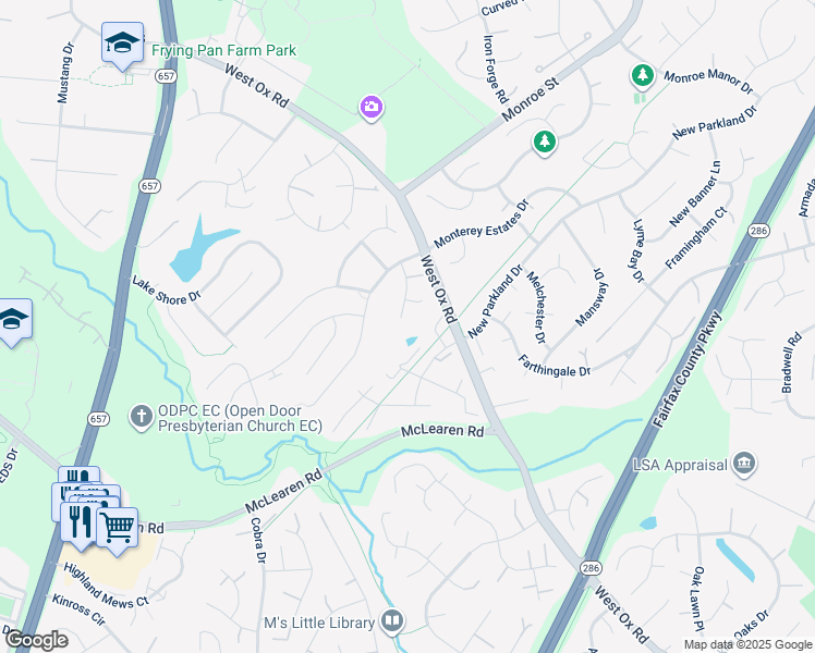 map of restaurants, bars, coffee shops, grocery stores, and more near 2799 Middleton Farm Court in Herndon