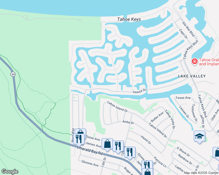 map of restaurants, bars, coffee shops, grocery stores, and more near 1975 Venice Drive in South Lake Tahoe