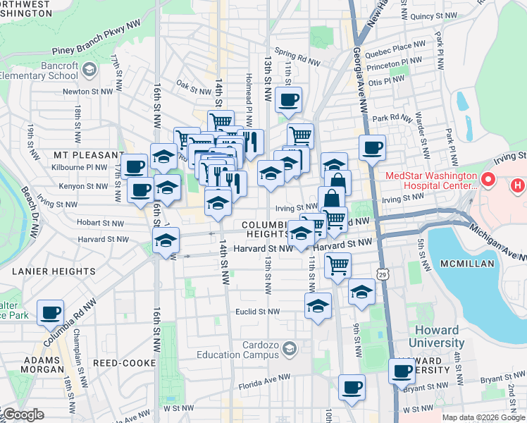 map of restaurants, bars, coffee shops, grocery stores, and more near 101 Independence Avenue Southeast in Washington