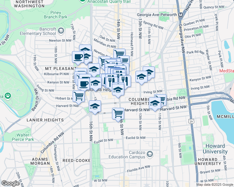 map of restaurants, bars, coffee shops, grocery stores, and more near 101 Independence Avenue Southeast in Washington