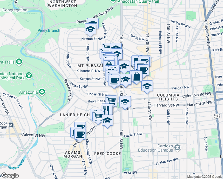 map of restaurants, bars, coffee shops, grocery stores, and more near 101 Independence Avenue Southeast in Washington
