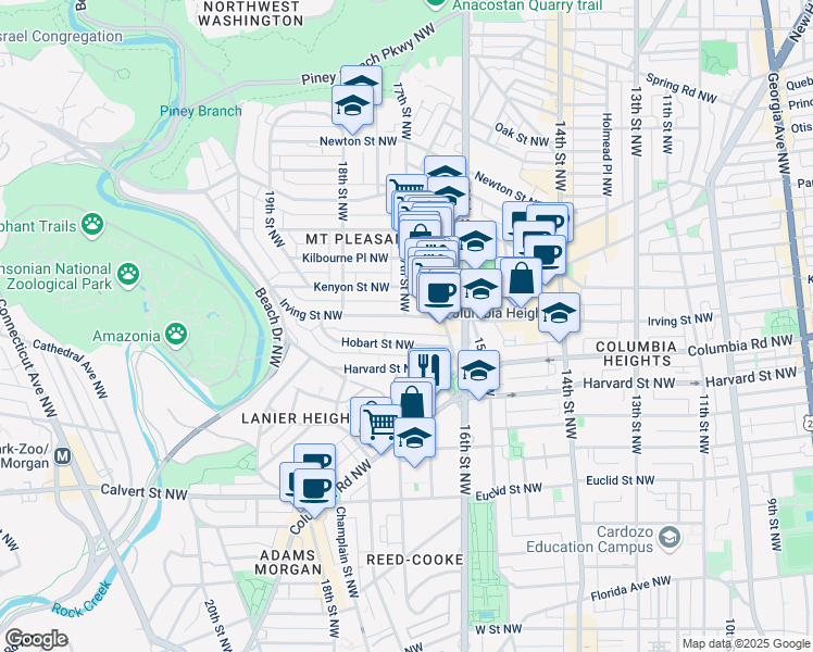 map of restaurants, bars, coffee shops, grocery stores, and more near 101 Independence Avenue Southeast in Washington