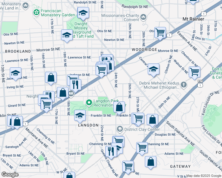 map of restaurants, bars, coffee shops, grocery stores, and more near 3028 Thayer Street Northeast in Washington