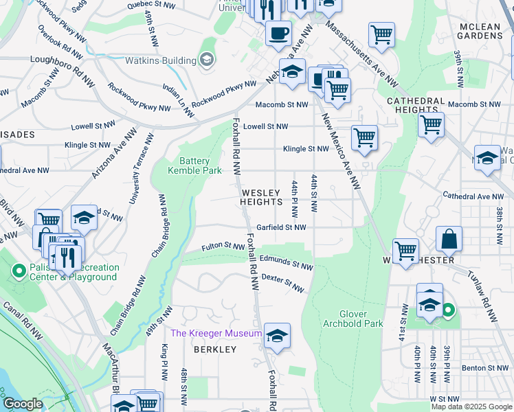 map of restaurants, bars, coffee shops, grocery stores, and more near 4526 Hawthorne Street Northwest in Washington