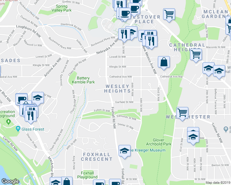 map of restaurants, bars, coffee shops, grocery stores, and more near 4526 Hawthorne Street Northwest in Washington