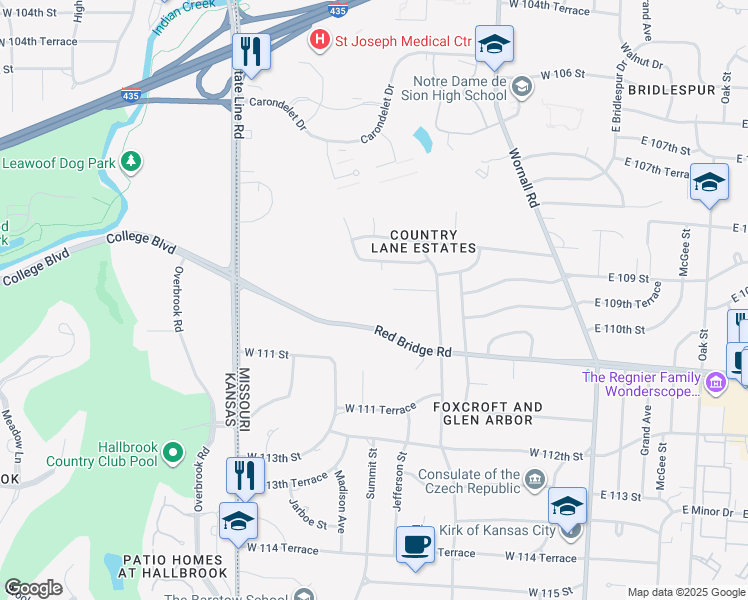 map of restaurants, bars, coffee shops, grocery stores, and more near 806 West Red Bridge Road in Kansas City