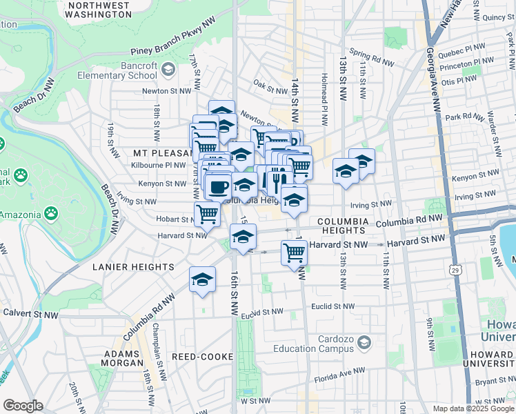 map of restaurants, bars, coffee shops, grocery stores, and more near 101 Independence Avenue Southeast in Washington