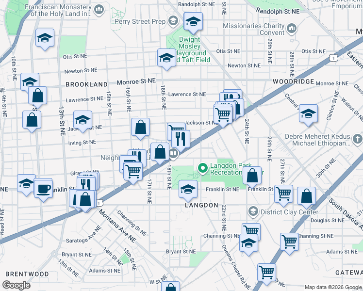 map of restaurants, bars, coffee shops, grocery stores, and more near 101 Independence Avenue Southeast in Washington