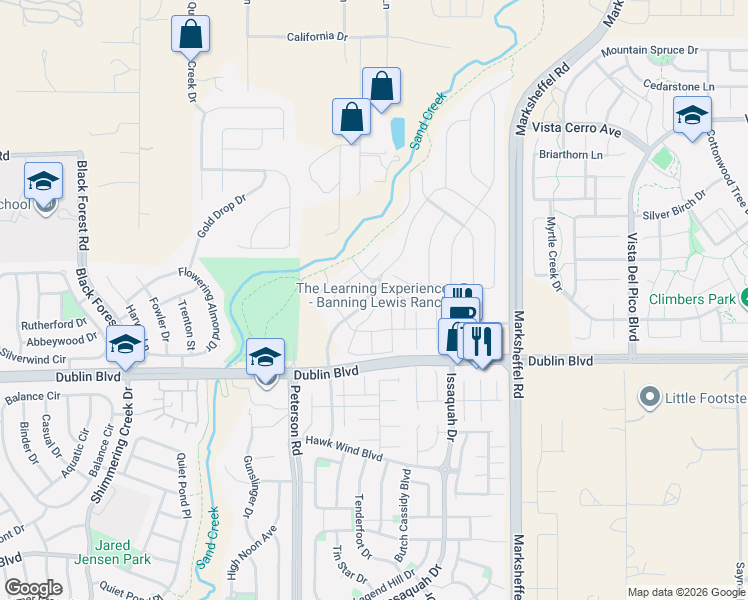 map of restaurants, bars, coffee shops, grocery stores, and more near 6642 Mustang Rim Drive in Colorado Springs