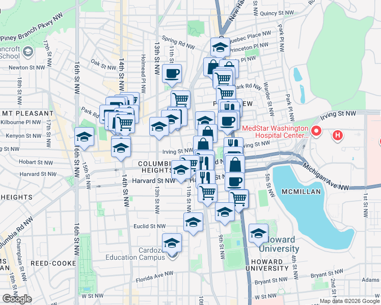 map of restaurants, bars, coffee shops, grocery stores, and more near 101 Independence Avenue Southeast in Washington