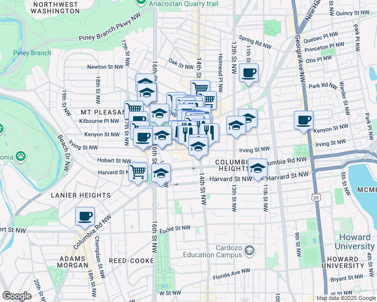 map of restaurants, bars, coffee shops, grocery stores, and more near 101 Independence Avenue Southeast in Washington