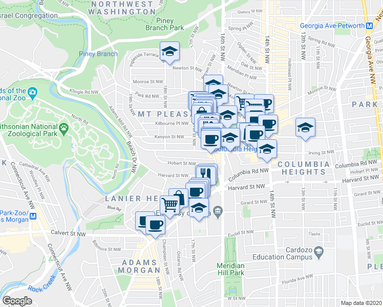 map of restaurants, bars, coffee shops, grocery stores, and more near 101 Independence Avenue Southeast in Washington