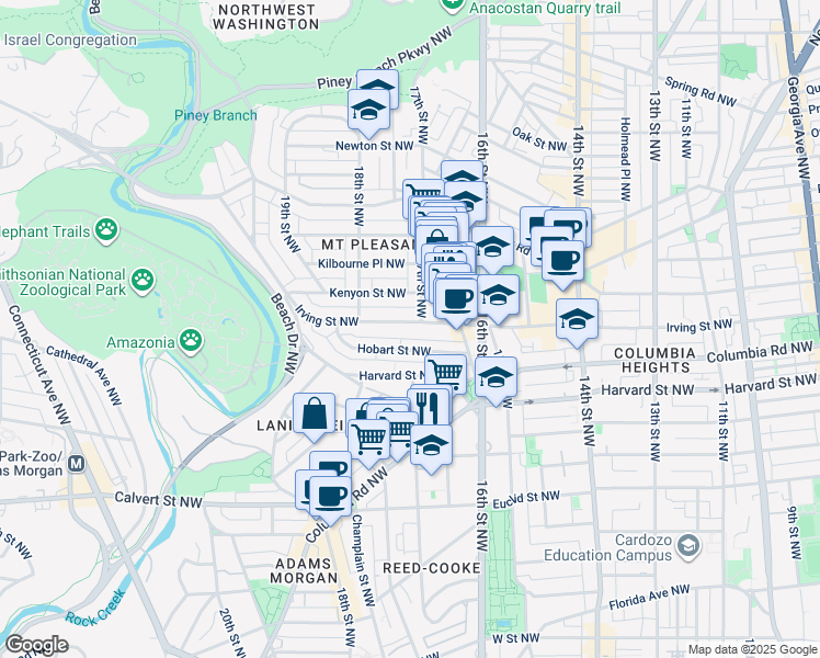 map of restaurants, bars, coffee shops, grocery stores, and more near 101 Independence Avenue Southeast in Washington