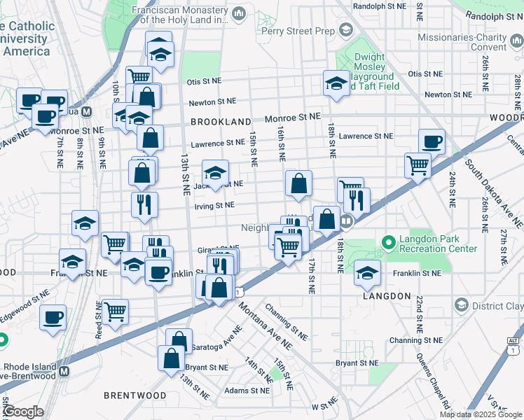 map of restaurants, bars, coffee shops, grocery stores, and more near 3017 15th Street Northeast in Washington
