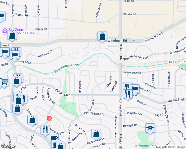 map of restaurants, bars, coffee shops, grocery stores, and more near 6672 Fredrick Drive in Colorado Springs