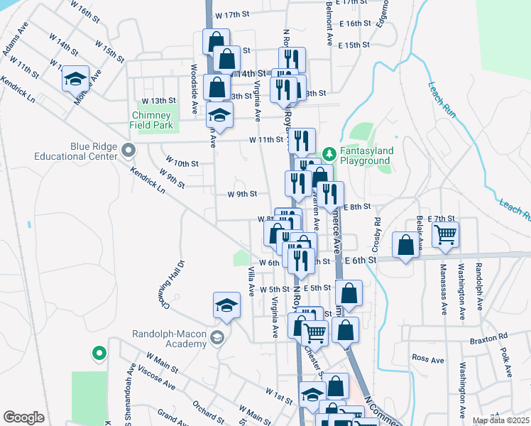 map of restaurants, bars, coffee shops, grocery stores, and more near 806 Virginia Avenue in Front Royal