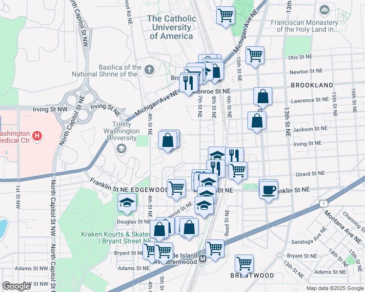 map of restaurants, bars, coffee shops, grocery stores, and more near 3063 Chancellor's Way Northeast in Washington
