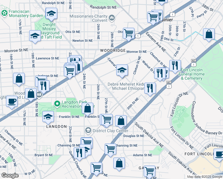 map of restaurants, bars, coffee shops, grocery stores, and more near 2903 Carlton Avenue Northeast in Washington