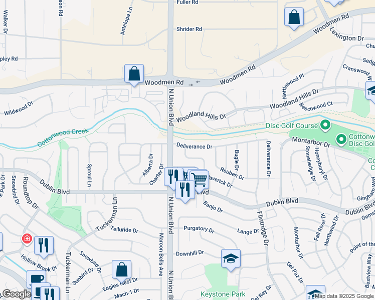 map of restaurants, bars, coffee shops, grocery stores, and more near 2818 Maverick Drive in Colorado Springs
