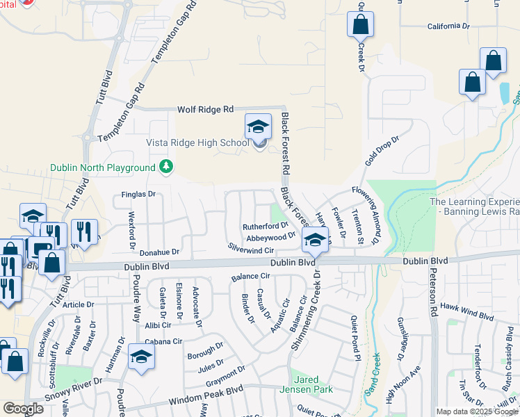 map of restaurants, bars, coffee shops, grocery stores, and more near 6645 Finecrest Drive in Colorado Springs