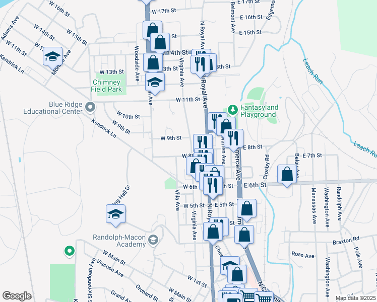 map of restaurants, bars, coffee shops, grocery stores, and more near 806 Virginia Avenue in Front Royal
