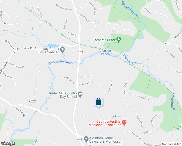 map of restaurants, bars, coffee shops, grocery stores, and more near 1927 Hunter Mill Road in Vienna