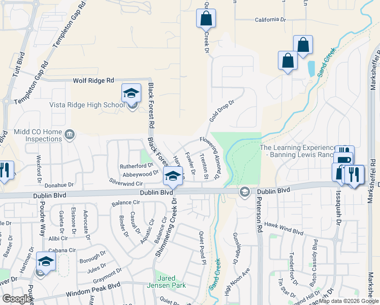 map of restaurants, bars, coffee shops, grocery stores, and more near 6904 Red Sunset Drive in Colorado Springs