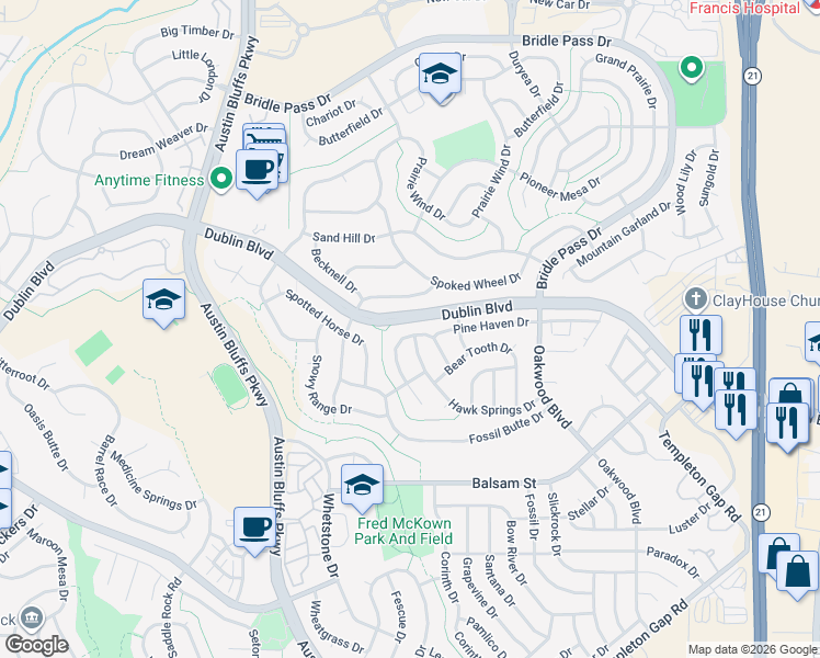 map of restaurants, bars, coffee shops, grocery stores, and more near 6896 Lost Springs Drive in Colorado Springs
