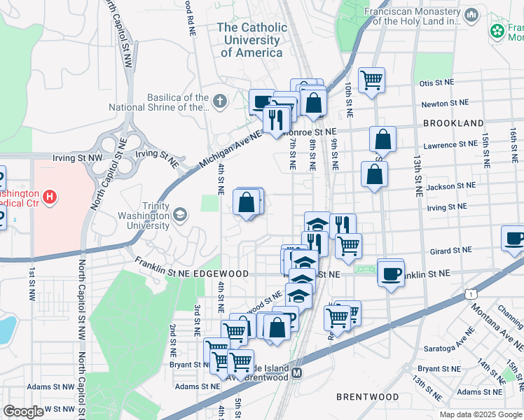 map of restaurants, bars, coffee shops, grocery stores, and more near 567 Regent Place Northeast in Washington