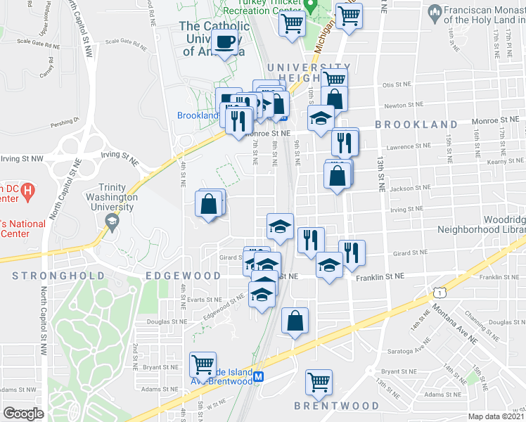 map of restaurants, bars, coffee shops, grocery stores, and more near 101 Independence Avenue Southeast in Washington