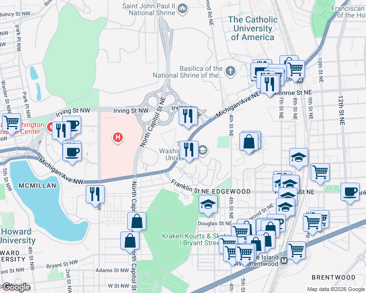 map of restaurants, bars, coffee shops, grocery stores, and more near 101 Independence Avenue Southeast in Washington