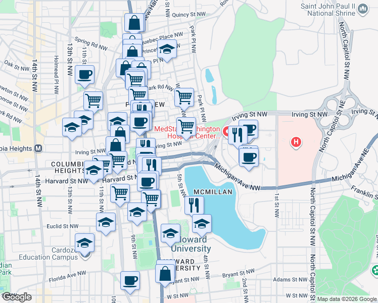 map of restaurants, bars, coffee shops, grocery stores, and more near 409 Hobart Place Northwest in Washington