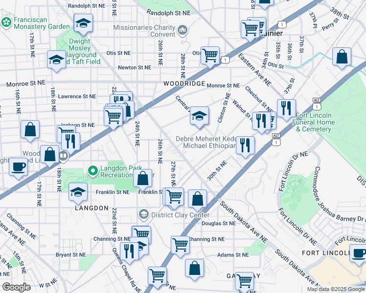 map of restaurants, bars, coffee shops, grocery stores, and more near 2905 Carlton Avenue Northeast in Washington