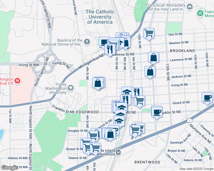 map of restaurants, bars, coffee shops, grocery stores, and more near 3063 Chancellor's Way Northeast in Washington