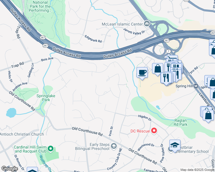 map of restaurants, bars, coffee shops, grocery stores, and more near 1600 Ashgrove Meadows Way in Vienna