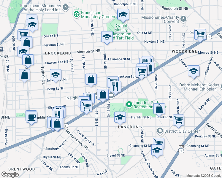 map of restaurants, bars, coffee shops, grocery stores, and more near 101 Independence Avenue Southeast in Washington