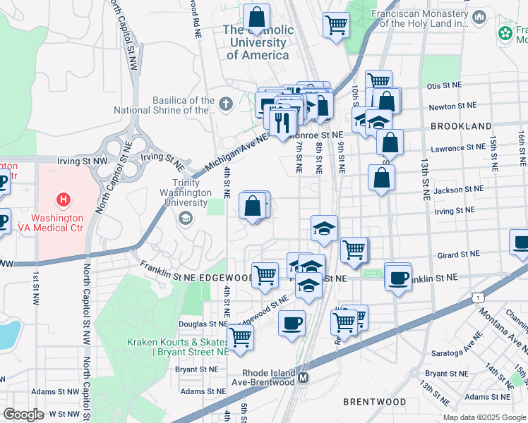 map of restaurants, bars, coffee shops, grocery stores, and more near 581 Regent Place Northeast in Washington