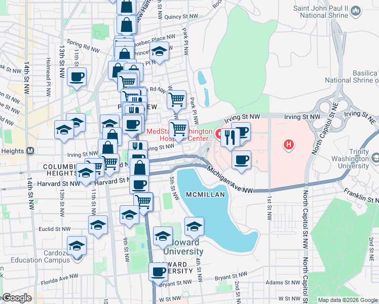 map of restaurants, bars, coffee shops, grocery stores, and more near 101 Independence Avenue Southeast in Washington