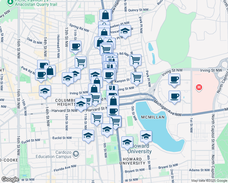 map of restaurants, bars, coffee shops, grocery stores, and more near 3021 U.S. 29 in Washington