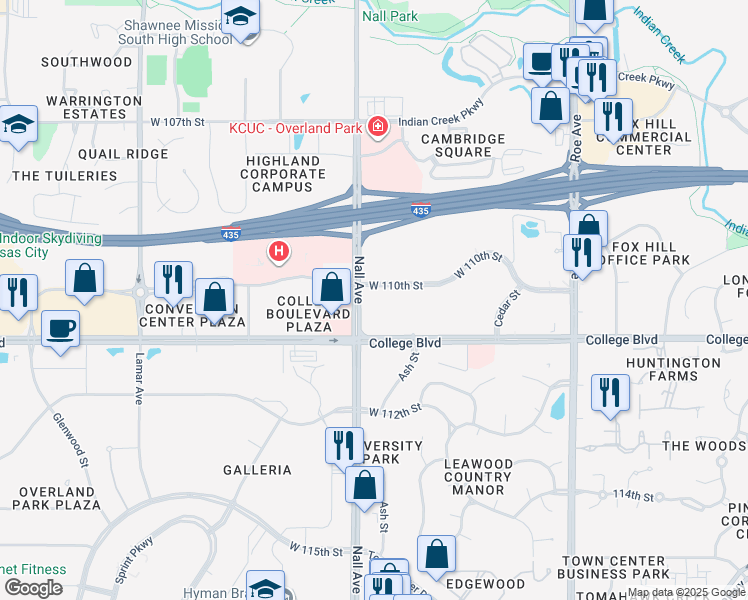 map of restaurants, bars, coffee shops, grocery stores, and more near 5454 West 110th Street in Overland Park