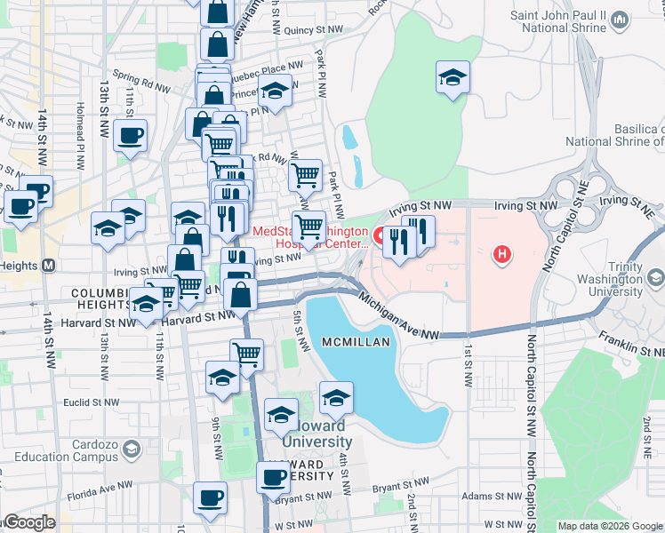 map of restaurants, bars, coffee shops, grocery stores, and more near 101 Independence Avenue Southeast in Washington