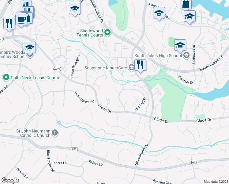 map of restaurants, bars, coffee shops, grocery stores, and more near 11583 Red Leaf Court in Reston
