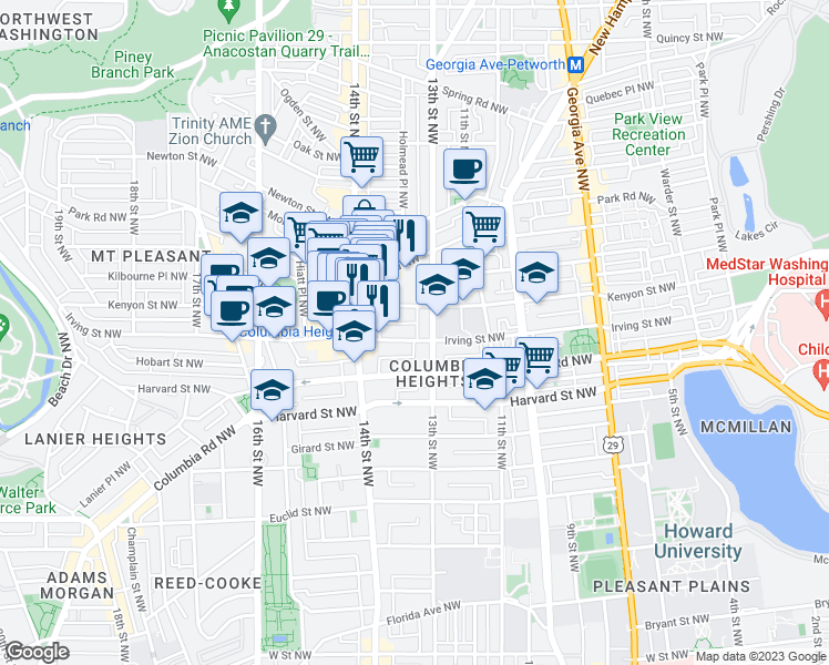 map of restaurants, bars, coffee shops, grocery stores, and more near 101 Independence Avenue Southeast in Washington