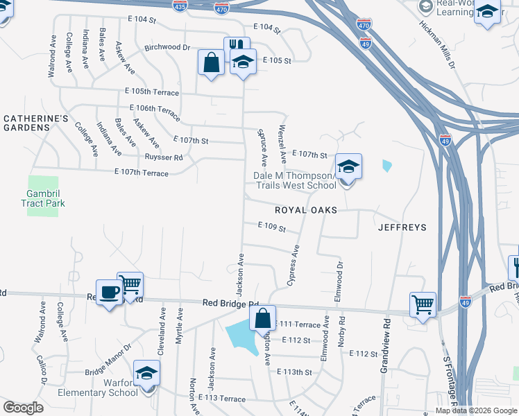 map of restaurants, bars, coffee shops, grocery stores, and more near 4210 Grandview Road in Kansas City
