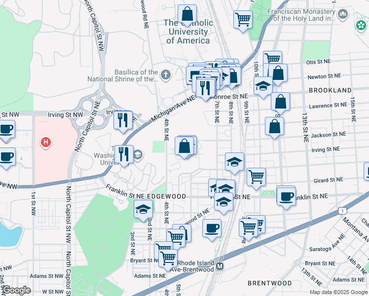 map of restaurants, bars, coffee shops, grocery stores, and more near 101 Independence Avenue Southeast in Washington