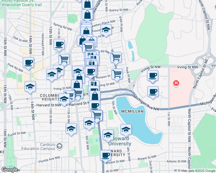 map of restaurants, bars, coffee shops, grocery stores, and more near 101 Independence Avenue Southeast in Washington