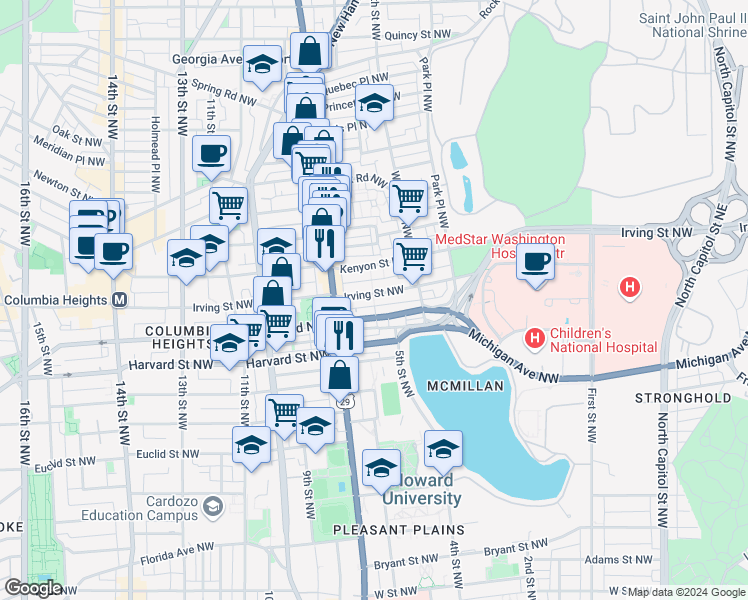 map of restaurants, bars, coffee shops, grocery stores, and more near 101 Independence Avenue Southeast in Washington