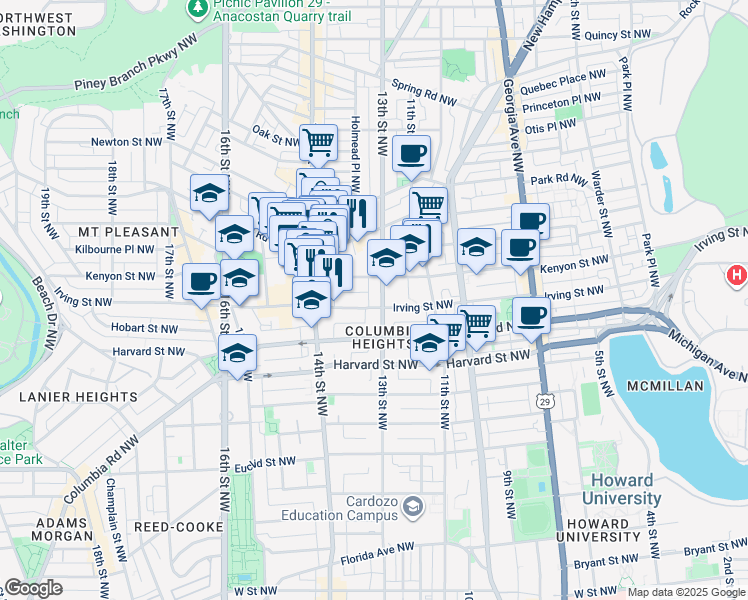 map of restaurants, bars, coffee shops, grocery stores, and more near 101 Independence Avenue Southeast in Washington