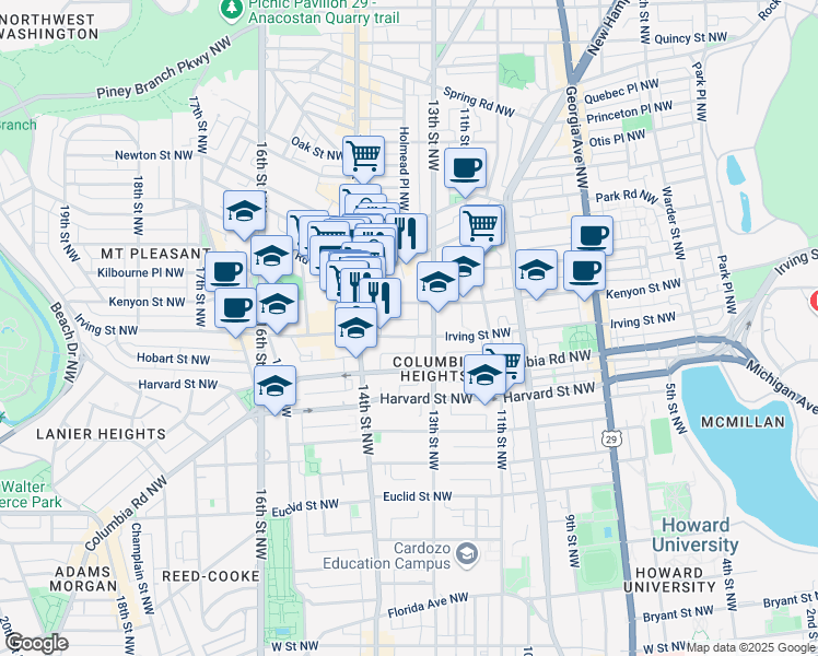 map of restaurants, bars, coffee shops, grocery stores, and more near 101 Independence Avenue Southeast in Washington